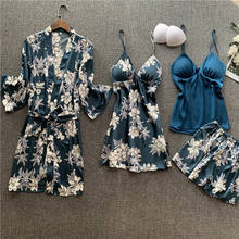 Conjunto de Pijama de flores para mujer, ropa de dormir de rayón, con tirantes finos, con almohadillas para el pecho, 4 unidades 2024 - compra barato