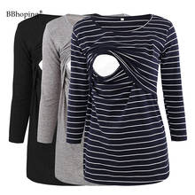 Women's Maternity Nursng Tops Striped 3/4 Sleeve Double Layered Breastfeeding Pregnancy T-Shirt Casual Round Neck Autumn Clothes 2024 - buy cheap