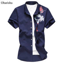 M-7XL Chinese Style Men's Summer Shirt New Fashion Print Short Sleeve Shirts Men Casual Plus Size Hawaii Beach Shirt 2024 - buy cheap