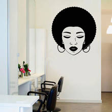 African Woman Face Lips Fluffy curls wall Stickers Beautiful Sexy Girl Woman Hairstyle Beauty Salon Decal Decor Bedroom DG108 2024 - buy cheap