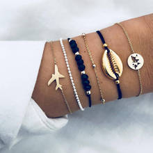 Conjunto de 5 unids/set de pulseras y brazaletes bohemios para mujer, abalorios de mapa de avión, cadenas, joyería Bohemia 2024 - compra barato