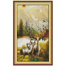 A rich deer happiness counted printed on the canvas 11CT 14CT DIY kit Chinese Cross Stitch embroidery needlework Sets 2024 - buy cheap