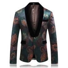 Blazer masculino de manga longa, jaqueta blazer da moda com um botão plus size 5xl 2019, para primavera, estreito com estampa 2024 - compre barato