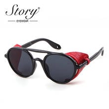 Story-gafas de sol steampunk para hombre, lentes de sol redondas góticas con montura de PU, de diseñador de marca vintage, S1913G, 2020 2024 - compra barato