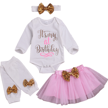 Baby Girl Clothes 1st Birthday Princess 4 Pcs Sets Baby Romper Tutu Skirt Sets One Year Old Infant Clothing Toddler Girl Wear 2024 - buy cheap