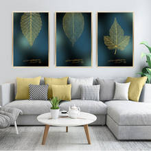 Северное голубое Золотое растение листья холст картина абстрактная текстура стены художественный плакат печать современный стиль гостиная домашний декор 2024 - купить недорого