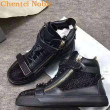 Newest Chentel Manual Gentleman Bling Crystal Fashion Mens 2020 Dress Shoes Zipper Lace-Up Flats Mens Shoes Black Big Size 2024 - buy cheap