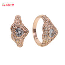 Sdzstone 2020 Lover Valentine's Gift Micro Pave Cz Rose Gold Heart Gold Multi Color Women Finger Ring Size 6 7 8 2024 - buy cheap