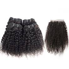 50g/pc 4/6 Bundles with 4x1 Lace Closure Middle Part Kinky Curly Natural Color Remy Human Hair 10 12 inch Short Bob Style 2024 - buy cheap