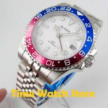 Bliger 40mm gmt 3804 relógio automático masculino saphire vidro branco dial luminoso vermelho azul moldura jubileu pulseira à prova dwaterproof água 2024 - compre barato