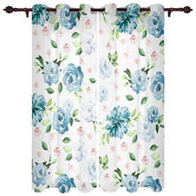 Cortinas de lujo con estampado de flores de acuarela azul para dormitorio, cortina de lujo para dormitorio de niños, sala de estar, cocina 2024 - compra barato