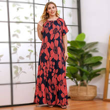 Long Muslim Clothing Fashion Dress Red Flower  Plus Size  Casual Loose Short Sleeve O-Neck Maxi Dress Arabic 2024 - buy cheap