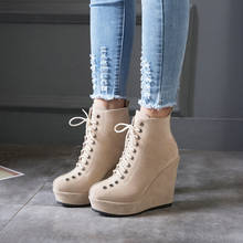 Plus Size 43 Fashion Russia Winter Wedges Shoes Ankle Boots Women Warm Boots Platform High Heels Snow Boots Shoes Woman 2024 - buy cheap