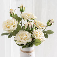 Ramo de flores artificiales de seda, Rosa Blanca de 47cm, cabeza de flor grande con capullo, decoración de otoño para el hogar y boda, rama de flores falsas 2024 - compra barato