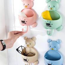 Caja de jabón con ventosa para colgar en la pared, estante de almacenamiento con diseño de oso de dibujos animados, con gancho, accesorios para el baño, 1 unidad 2024 - compra barato
