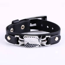 Anime Attack on Titan Silver Alloy Scout Regiment Bracelet PU Leather Cosplay Jewelry 2024 - buy cheap