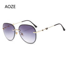 2020 роскошные женские солнцезащитные очки без оправы с бриллиантами женские высококачественные искусственные стразы градиентные цвета UV400 oculos feminino 2024 - купить недорого