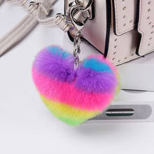 Heart Pompoms Keychain Rainbow Plush Balls Key Chains Decorative Pendant For Women Bag Accessories Keychains Car Fashion Keyring 2024 - buy cheap