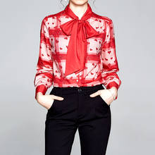S-3XL Модная одежда с воротником-стойкой и галстуком-бабочкой с длинными рукавами Блузка для женщин топы офисные женские блузки женские шелковая рубашка с принтом рубашка Blusas с SL404 2024 - купить недорого