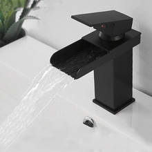 Torneira cachoeira de latão banhado a preto, para pia de banheiro, misturador de água quente e fria, alça única, cromada 2024 - compre barato