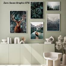 Canvas Poster Print Picture Foggy Forest Elk Mountain Lake Landscape Wall Art Gallery For Modern Home Living Room Decoration 2024 - buy cheap