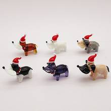 6pcs handmade Wearing christmas hat dog  Murano glass Figurines ornaments Home table top Miniature Animals glass statues gifts 2024 - buy cheap