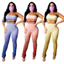 Fitness Sportswear Tracksuits Gradient Crop Top +High Waist Skinny Pants Suit Casual Two Piece Set Sporty Outfits Matching Sets 2024 - buy cheap