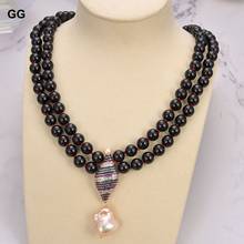 GuaiGuai Jewelry 20"-21'' 2 Strands Round Garnet Necklace Pink Keshi Pearl CZ Pendant 2024 - buy cheap