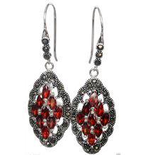 Brincos de prata marcasite estilo de arte de cristal vermelho atraente 2024 - compre barato