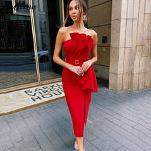 Free Shipping 2021 New Women Summer Dress Red Sexy Wrapped Chest Sleeveless Halter Bodycon Draped Dress Club Party Midi Vestidos 2024 - buy cheap