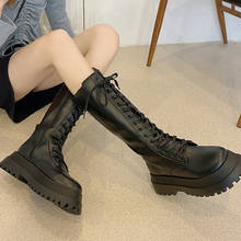 2021Autumn Winter Women Thick Bottom Lace Up Boots Wear-resistant Non-slip Ladies Boots Female British Style Knee-length Shoes 2024 - buy cheap