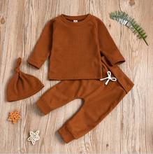 Toddler Baby Boys Girls Suit Solid Color Round Neck Long Sleeve Pullover+ Trousers Outfits Autumn Clothing 0-24m 2024 - buy cheap