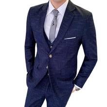 2022 Wedding Party Blue Stripe 3 piece Men Single Breasted Striped Blazer Set Jacket Men Vest With Pant Slim Fit Mens Suits 2024 - buy cheap