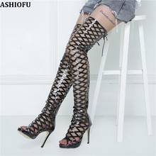 Ashiofu sandálias femininas de cano alto, feitas à mão, sexy, para festa noturna, sapatos para dança, meia-calça 2024 - compre barato