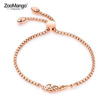 ZooMango New Titanium Steel Angel Wings Feather Bracelets Fashion Rose Gold Color Bracelet Length Adjustable Pulseira ZB17073 2024 - buy cheap