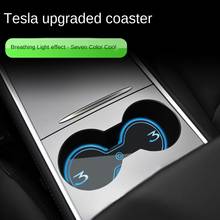 Luz Led inteligente colorida para el Interior del coche, posavasos luminoso con carga USB, para el ambiente del coche, para Tesla Model 3/S/X 2024 - compra barato