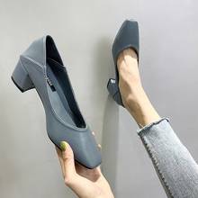 Women's shoes 2019 new autumn can be stepped on a pumps thick with square head shallow mouth heel shoes 2024 - buy cheap