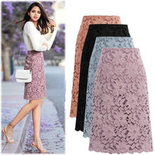 Hot Sale Fashion Lace Flower Pencil Skirt Women High Waist Hip Knee Length Skirts Ladies Pink Black Blue Office Skirt S-2XL 2024 - buy cheap