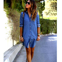 Casual Women Long Sleeve Loose Tunic Tops Button Down V neck Shirt Mini Short Denim Dress with Pockets 2024 - buy cheap