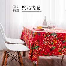 Toalha de mesa de algodão de peônia vermelha, toalha de mesa decorativa grande para mesa de jantar, estilo chinês 2024 - compre barato