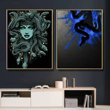 Pintura en lienzo arte de pared cabeza de Medusa azul cuadro abstracto carteles HD moderno dibujo clásico pinturas decorativas Pintura de cabecera de lujo con luz creativa. 2024 - compra barato