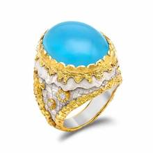 Large Round Natural Stone Rings For Women Men Vintage Gold Color Blue Turquoises Finger Rings Party Jewelry 2024 - buy cheap