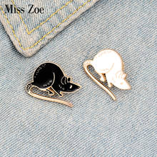 Black White Rats Enamel Pin Custom Mouse Brooches Animal Badge Bag Shirt Lapel Pin Buckle Simple Jewelry Gift for Friends 2024 - buy cheap