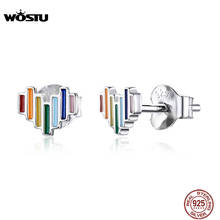 ¡Novedad de 925! pendientes de Corazón arco iris de plata de ley 2019 WOSTU, joyería colorida para regalo de boda CQE787 2024 - compra barato