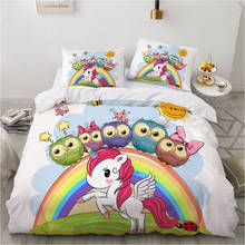 Juego de ropa de cama para niños, edredón con dibujos animados para el hogar, lino, 70x70, unicornio arcoíris 2024 - compra barato