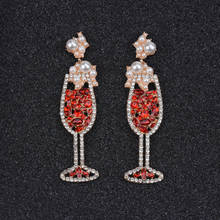 Ethnic Red Cup Shaped Earrings for Women Geometric Crystal Pearl Drop Dangle Earrings Shiny Party Statement Jewelry Wholesale 2024 - buy cheap