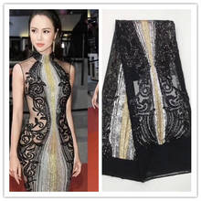 Hot sale L-9899 nigeriano tecido de renda francesa com lantejoulas africano Tule Net para belo vestido especial 2024 - compre barato