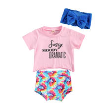 Moda infantil bebê meninas roupas de verão conjuntos 3 pçs manga curta t camisas topos floral print shorts bandana outfit 2024 - compre barato