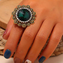 Anéis de luxo em metal dourado com pedra, anel feminino de cristal grandes e vermelho verde com pedra, boêmio, vintage, bijuterias para casamento 2024 - compre barato