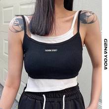 Genayooa-Camiseta sin mangas de punto para mujer, Top informal ajustado sin mangas de retales, Tops cortos sexys, ropa de calle, camiseta sin mangas Caim 2021 2024 - compra barato